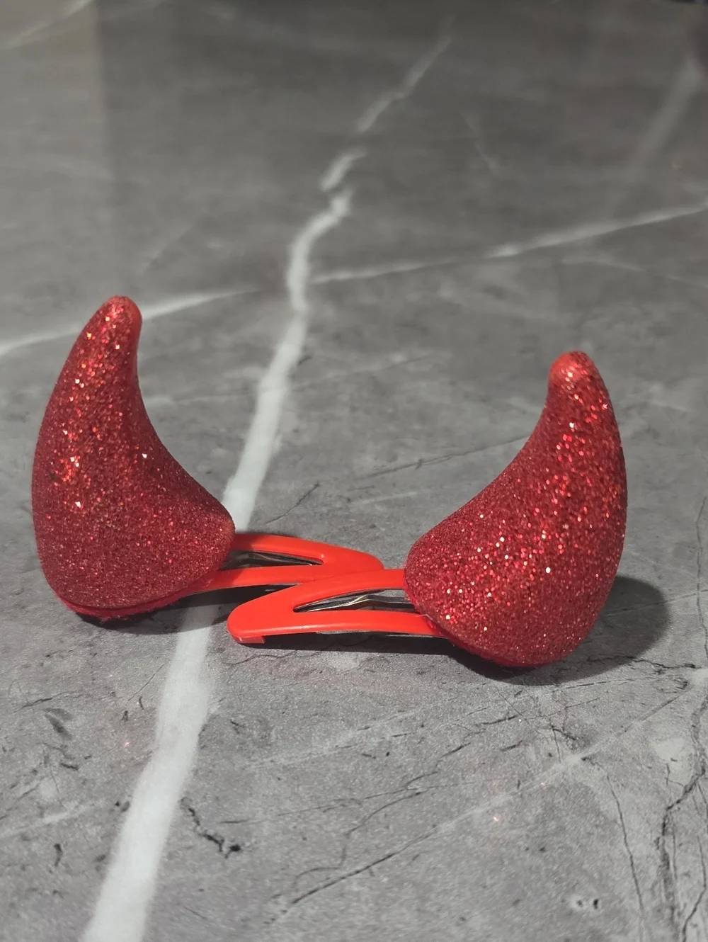 Devil Horn Hair Clips, Red Glitter Clip-On Halloween Horns